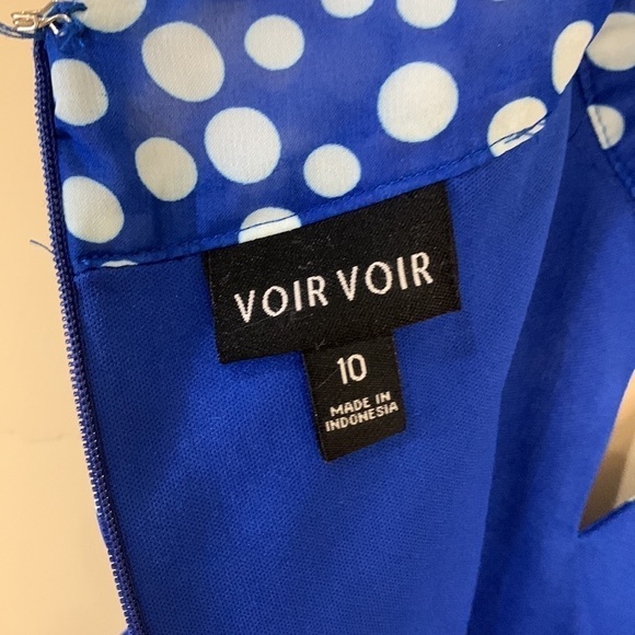 NEW Voir Voir Flowy Chiffon Sleeveless Dress Blue White Polka Dots Sz 10 - Picture 13 of 14